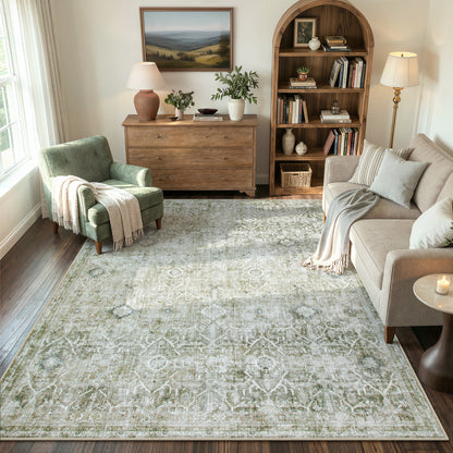 Lahome Area Rug for Living Room, Machine Washable Neutral Farmhouse Rugs for Bedroom, Soft Non-Slip Low Pile Indoor Floor Accent Carpet for Office Entryway Nursery Dining Room