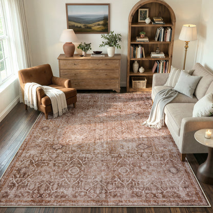 Lahome Area Rug for Living Room, Machine Washable Neutral Farmhouse Rugs for Bedroom, Soft Non-Slip Low Pile Indoor Floor Accent Carpet for Office Entryway Nursery Dining Room