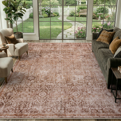 Lahome Area Rug for Living Room, Machine Washable Neutral Farmhouse Rugs for Bedroom, Soft Non-Slip Low Pile Indoor Floor Accent Carpet for Office Entryway Nursery Dining Room