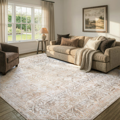 Lahome Area Rug for Living Room, Machine Washable Neutral Farmhouse Rugs for Bedroom, Soft Non-Slip Low Pile Indoor Floor Accent Carpet for Office Entryway Nursery Dining Room