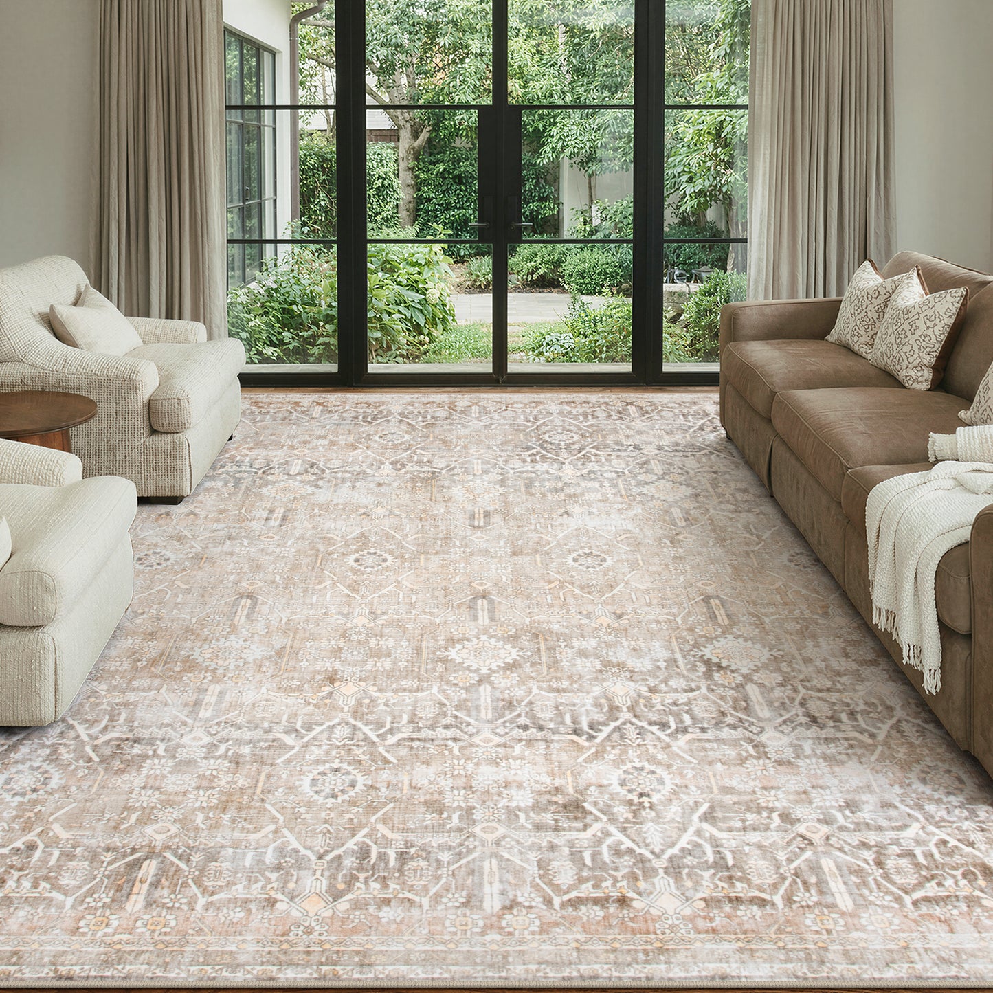 Lahome Area Rug for Living Room, Machine Washable Neutral Farmhouse Rugs for Bedroom, Soft Non-Slip Low Pile Indoor Floor Accent Carpet for Office Entryway Nursery Dining Room