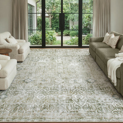 Lahome Area Rug for Living Room, Machine Washable Neutral Farmhouse Rugs for Bedroom, Soft Non-Slip Low Pile Indoor Floor Accent Carpet for Office Entryway Nursery Dining Room