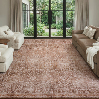 Lahome Area Rug for Living Room, Machine Washable Neutral Farmhouse Rugs for Bedroom, Soft Non-Slip Low Pile Indoor Floor Accent Carpet for Office Entryway Nursery Dining Room