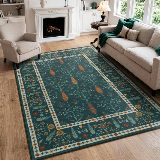 Lahome Decor Area Rugs for Living Room Bedroom Traditional Washable Rugs, Vintage Non Slip Soft Ultra-Thin Elegant Carpet Oriental Flower Rug Indoor for Bedroom Dining Room Kitchen