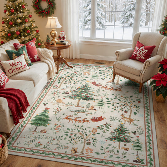 Lahome Christmas Vintage Area Rugs for Living Room, Soft Washable Rug, Non-Slip Bedroom Rug Stain Resistant Boho Low-Pile Throw Carpet for ‎Dining Room Office Holiday Decor