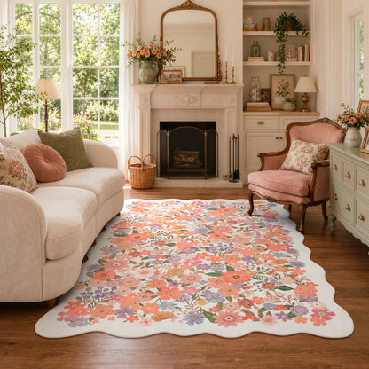 Lahome Floral Area Rug for Living Room ,Non Slip Rugs Machine Washable ,Indoor Floral Rug Low Pile Boho Rug for Bedroom Dining Room Office Farmhouse
