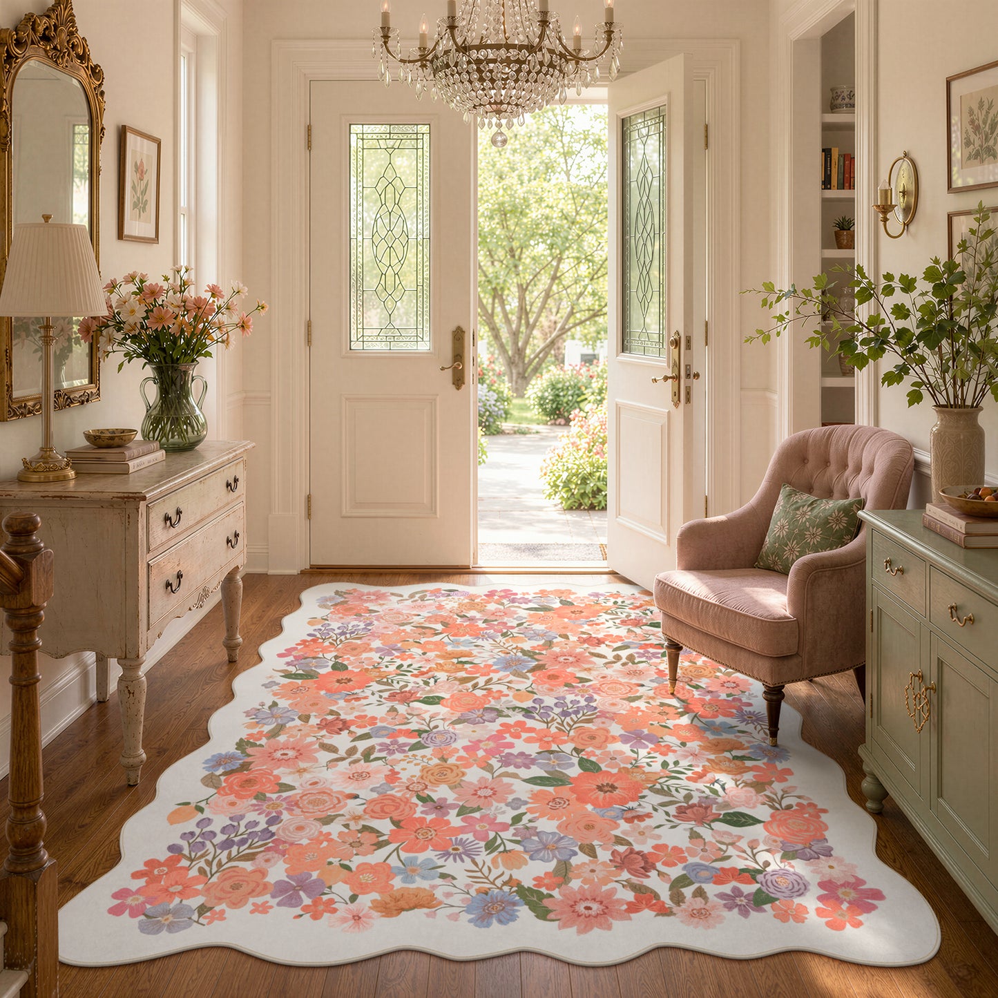 Lahome Floral Area Rug for Living Room ,Non Slip Rugs Machine Washable ,Indoor Floral Rug Low Pile Boho Rug for Bedroom Dining Room Office Farmhouse