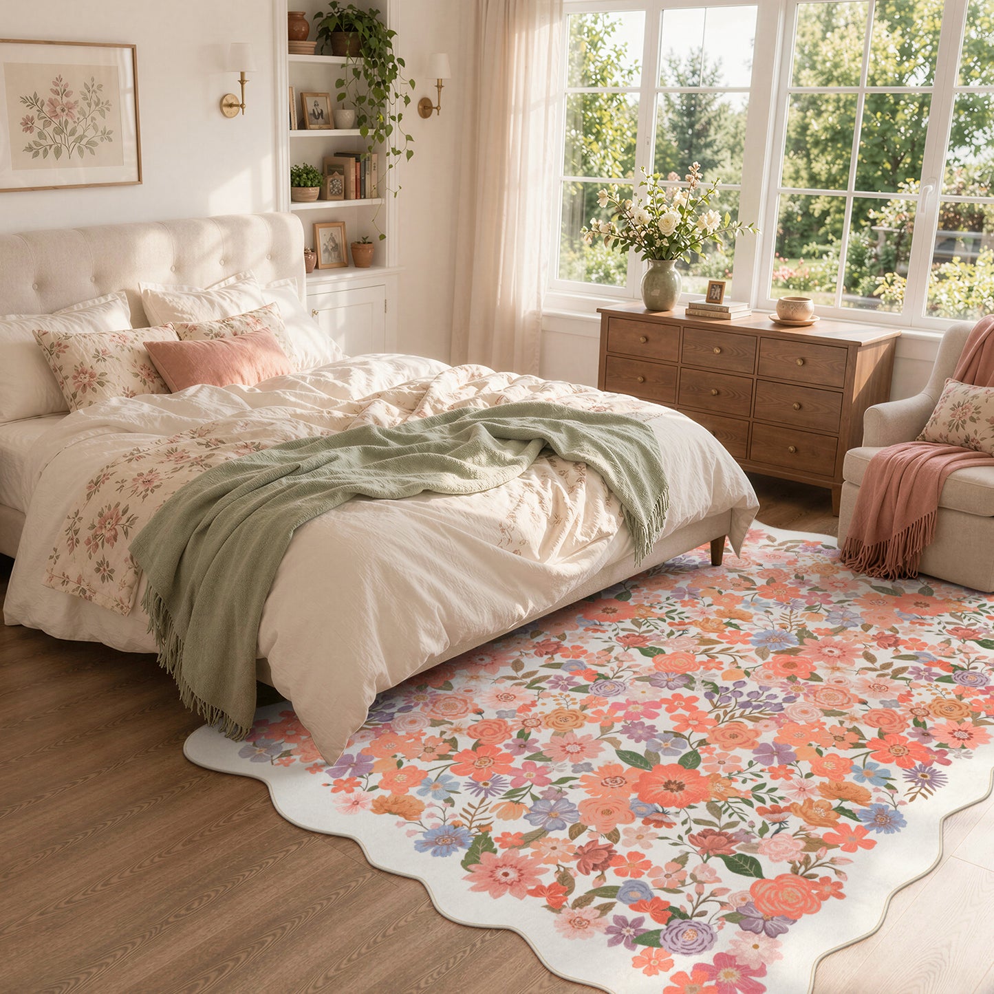 Lahome Floral Area Rug for Living Room ,Non Slip Rugs Machine Washable ,Indoor Floral Rug Low Pile Boho Rug for Bedroom Dining Room Office Farmhouse