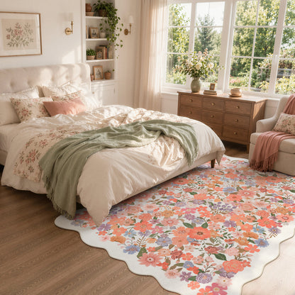 Lahome Floral Area Rug for Living Room ,Non Slip Rugs Machine Washable ,Indoor Floral Rug Low Pile Boho Rug for Bedroom Dining Room Office Farmhouse