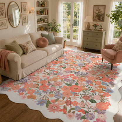 Lahome Floral Area Rug for Living Room ,Non Slip Rugs Machine Washable ,Indoor Floral Rug Low Pile Boho Rug for Bedroom Dining Room Office Farmhouse