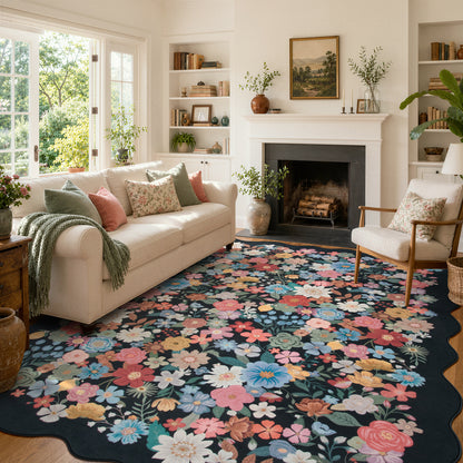 Lahome Floral Area Rug for Living Room ,Non Slip Rugs Machine Washable ,Indoor Floral Rug Low Pile Boho Rug for Bedroom Dining Room Office Farmhouse