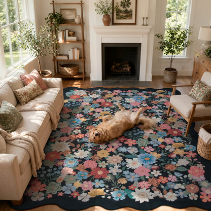 Lahome Floral Area Rug for Living Room ,Non Slip Rugs Machine Washable ,Indoor Floral Rug Low Pile Boho Rug for Bedroom Dining Room Office Farmhouse