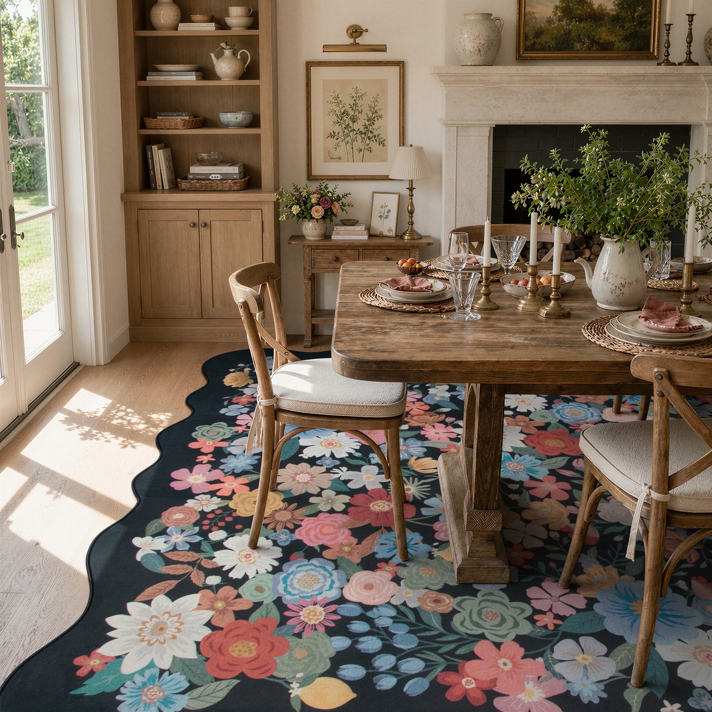 Lahome Floral Area Rug for Living Room ,Non Slip Rugs Machine Washable ,Indoor Floral Rug Low Pile Boho Rug for Bedroom Dining Room Office Farmhouse