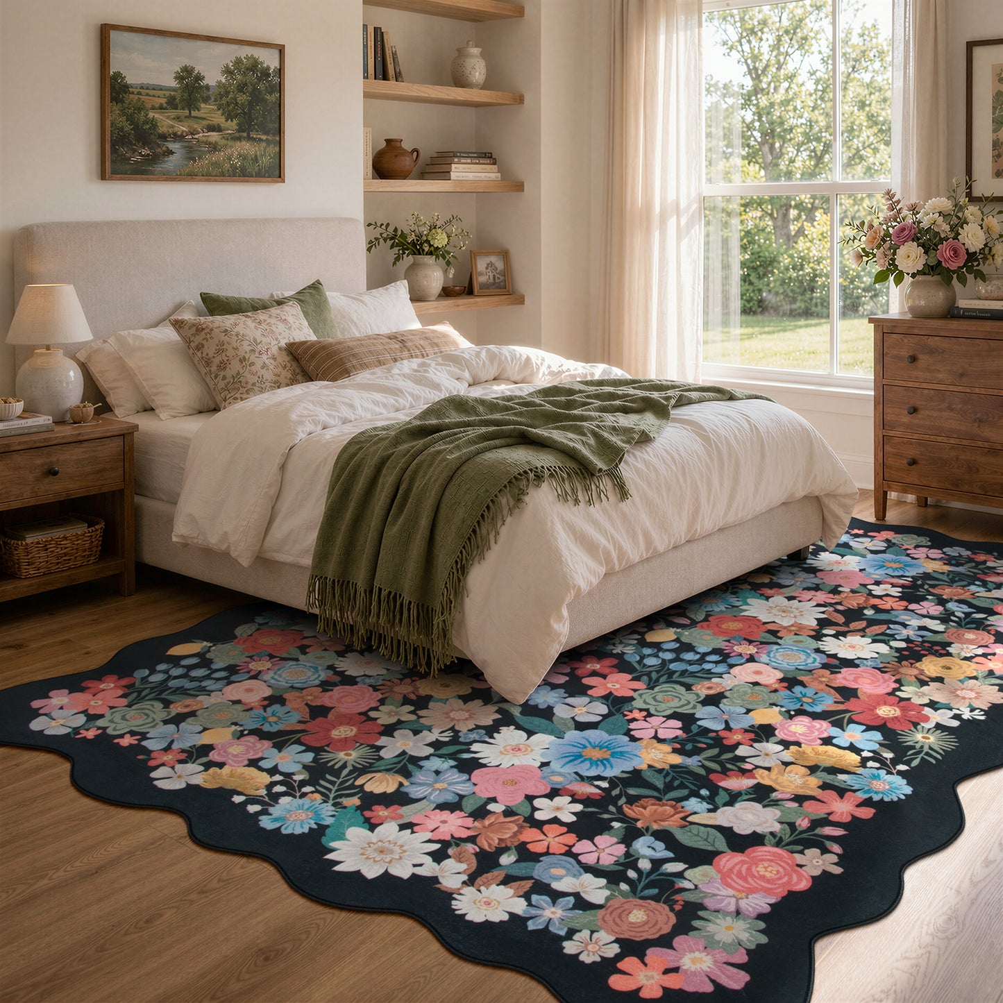 Lahome Floral Area Rug for Living Room ,Non Slip Rugs Machine Washable ,Indoor Floral Rug Low Pile Boho Rug for Bedroom Dining Room Office Farmhouse