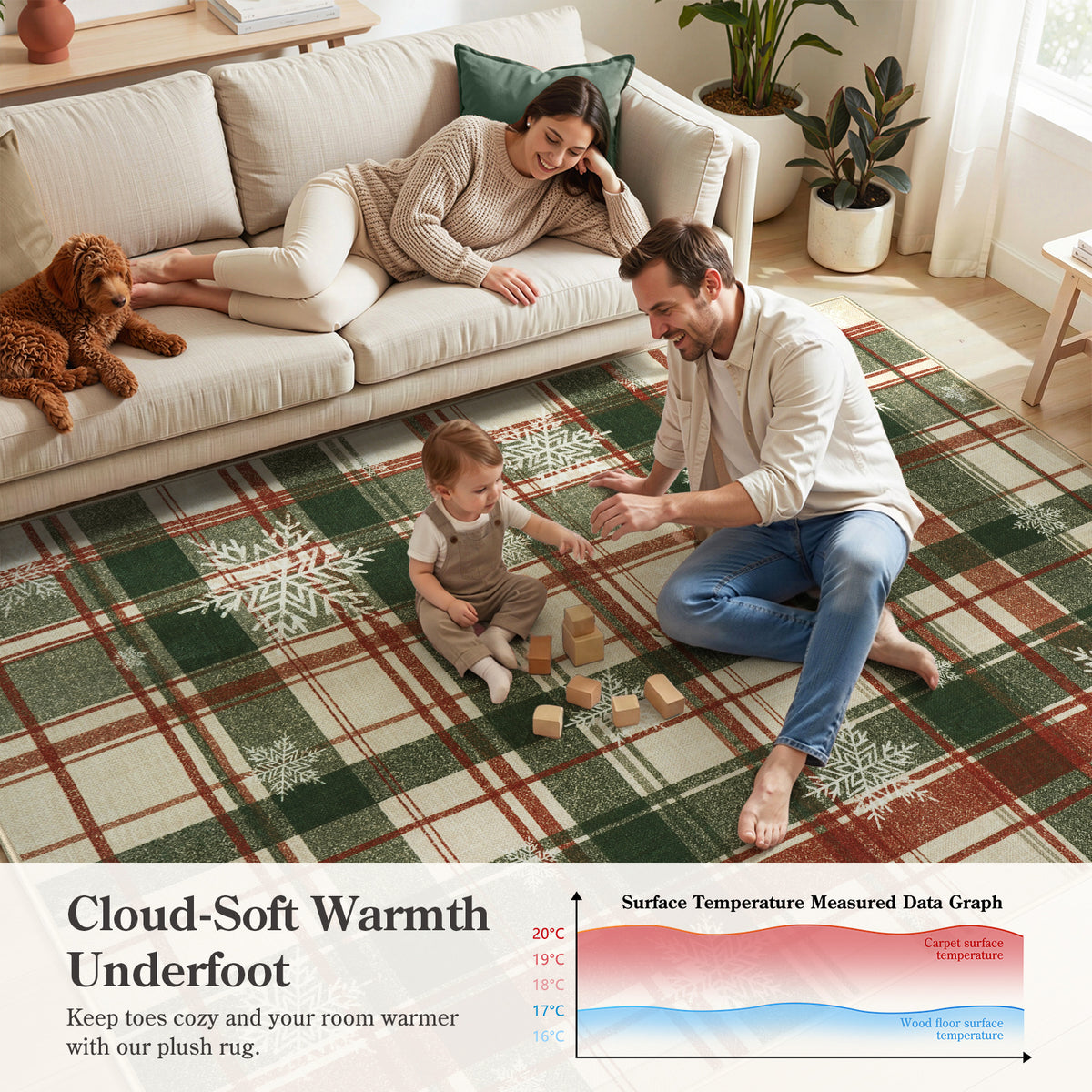 Lahome Christmas Rug,Area Rugs, Rugs for Living Room, Non-Slip Washable Rugs Stain Resistant Checkered Rug Xmas Holiday Throw Rug for ‎Dining Room Office