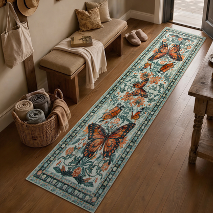 Lahome Decor Butterfly Bedroom Rug,Area Rugs Rugs for Living Room, Non-Slip Washable Rugs Stain Resistant Boho Floral Rug Low-Pile Throw Rug for ‎Dining Room Office