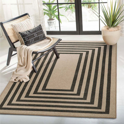 RUG ROBOT Modern Geometric Easy Jute Outdoor Rug, Black Washable Kitchen Rugs for Bedroom Thin Non Slip Indoor Door Mat, Non Slip Farmhouse Carpet for Office Patio