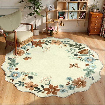 Moynesa Floral Washable Area Rugs, Soft Bedroom Large Rug for Living Room Ultra-Thin Non Slip Dining Room Rug, Stain Resistant Boho Rugs Easy Clean Throw Carpet for Office