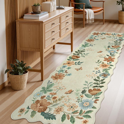 Moynesa Floral Washable Area Rugs, Soft Bedroom Large Rug for Living Room Ultra-Thin Non Slip Dining Room Rug, Stain Resistant Boho Rugs Easy Clean Throw Carpet for Office