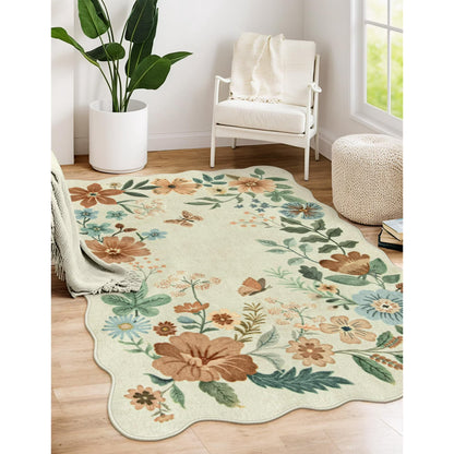 Moynesa Floral Washable Area Rugs, Soft Bedroom Large Rug for Living Room Ultra-Thin Non Slip Dining Room Rug, Stain Resistant Boho Rugs Easy Clean Throw Carpet for Office