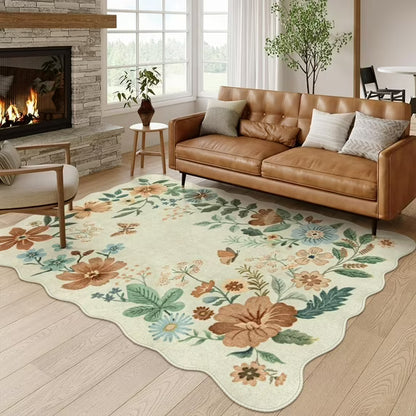 Moynesa Floral Washable Area Rugs, Soft Bedroom Large Rug for Living Room Ultra-Thin Non Slip Dining Room Rug, Stain Resistant Boho Rugs Easy Clean Throw Carpet for Office
