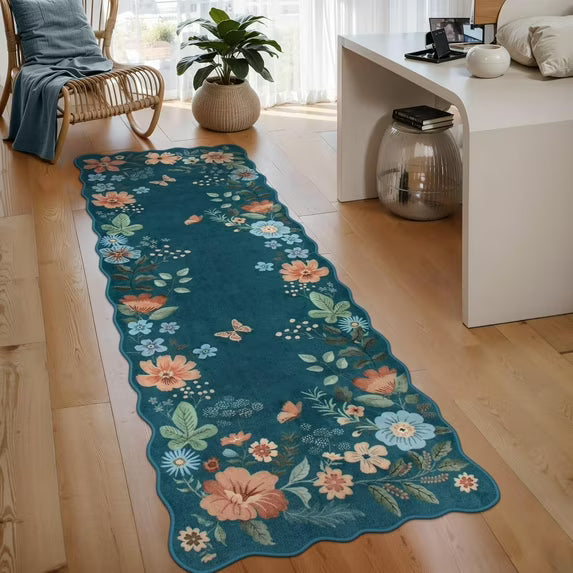 Moynesa Floral Washable Area Rugs, Soft Bedroom Large Rug for Living Room Ultra-Thin Non Slip Dining Room Rug, Stain Resistant Boho Rugs Easy Clean Throw Carpet for Office