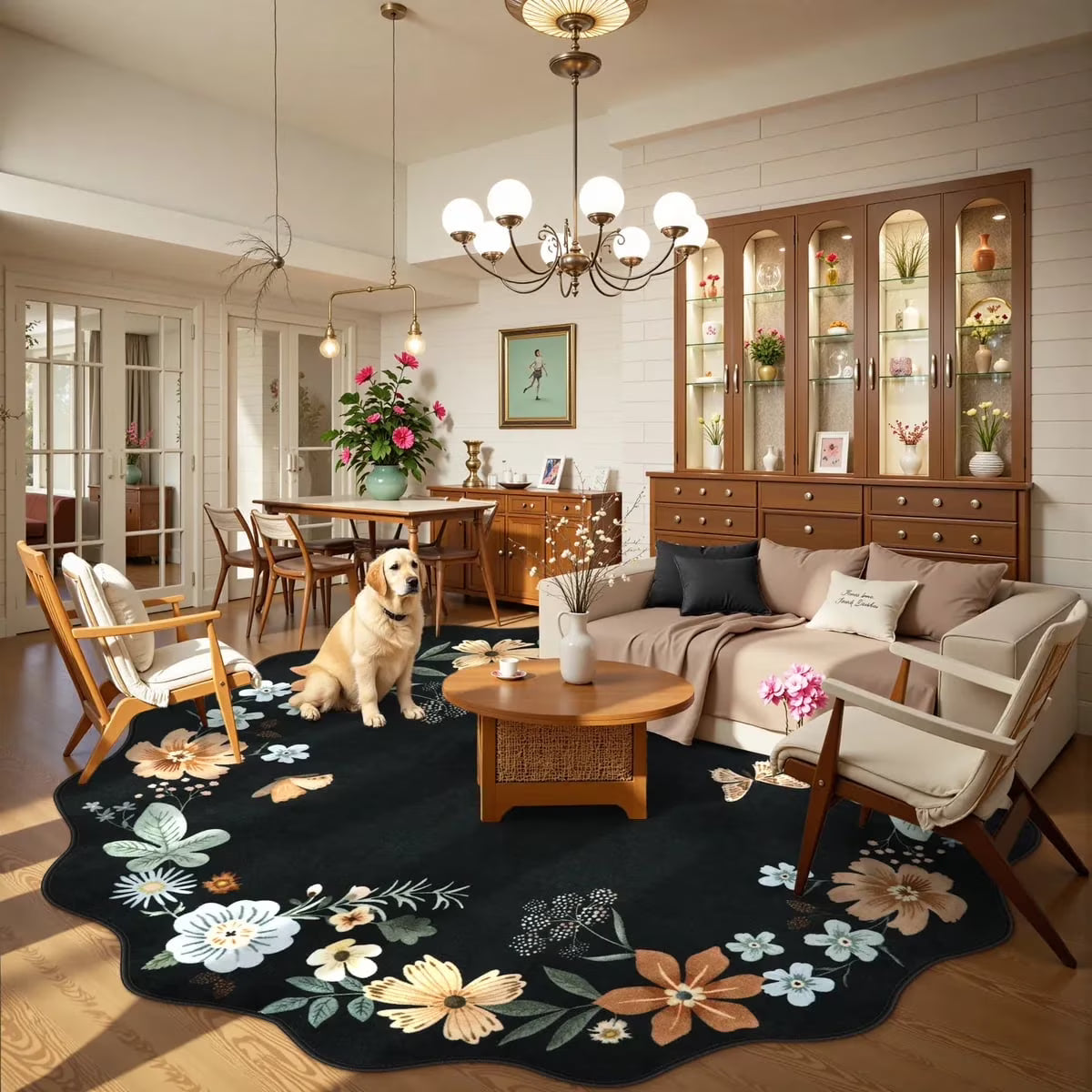 Moynesa Floral Washable Area Rugs, Soft Bedroom Large Rug for Living Room Ultra-Thin Non Slip Dining Room Rug, Stain Resistant Boho Rugs Easy Clean Throw Carpet for Office
