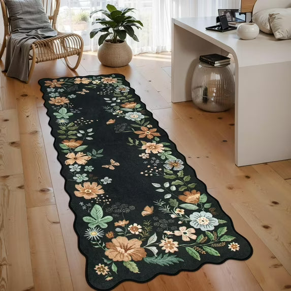 Moynesa Floral Washable Area Rugs, Soft Bedroom Large Rug for Living Room Ultra-Thin Non Slip Dining Room Rug, Stain Resistant Boho Rugs Easy Clean Throw Carpet for Office