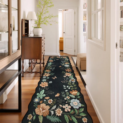 Moynesa Floral Washable Area Rugs, Soft Bedroom Large Rug for Living Room Ultra-Thin Non Slip Dining Room Rug, Stain Resistant Boho Rugs Easy Clean Throw Carpet for Office