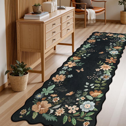 Moynesa Floral Washable Area Rugs, Soft Bedroom Large Rug for Living Room Ultra-Thin Non Slip Dining Room Rug, Stain Resistant Boho Rugs Easy Clean Throw Carpet for Office