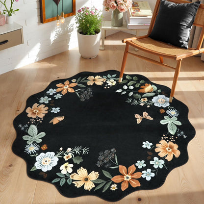 Moynesa Floral Washable Area Rugs, Soft Bedroom Large Rug for Living Room Ultra-Thin Non Slip Dining Room Rug, Stain Resistant Boho Rugs Easy Clean Throw Carpet for Office