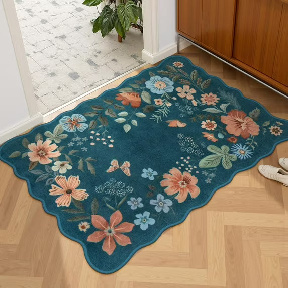 Moynesa Floral Washable Area Rugs, Soft Bedroom Large Rug for Living Room Ultra-Thin Non Slip Dining Room Rug, Stain Resistant Boho Rugs Easy Clean Throw Carpet for Office
