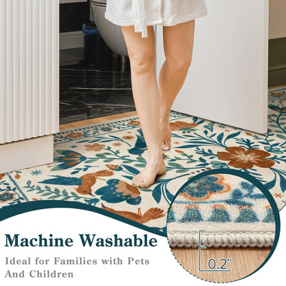 Lahome Decor Boho Bird Area Rugs,Floral Rug for Living Room Machine Washable,Soft Indoor Carpet,Non-Slip Low Pile for Bedroom Dining Room Playroom Office