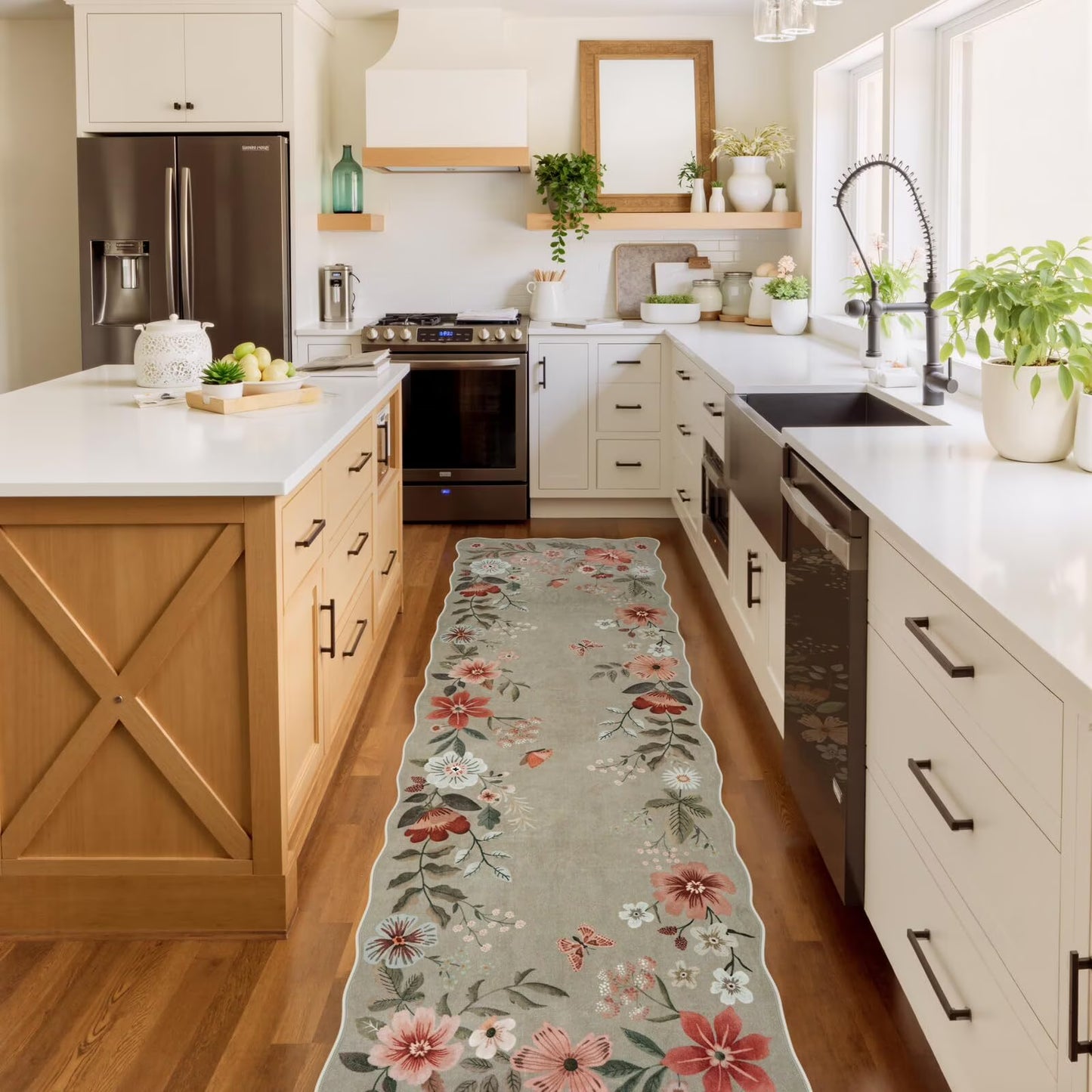 Moynesa Floral Washable Area Rugs, Soft Bedroom Large Rug for Living Room Ultra-Thin Non Slip Dining Room Rug, Stain Resistant Boho Rugs Easy Clean Throw Carpet for Office