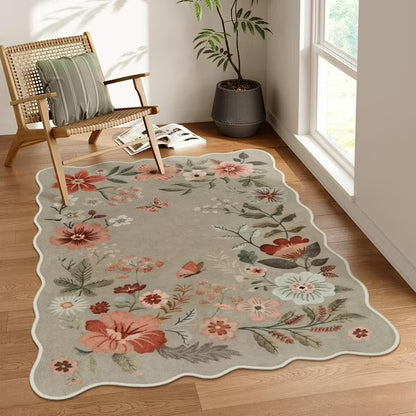 Moynesa Floral Washable Area Rugs, Soft Bedroom Large Rug for Living Room Ultra-Thin Non Slip Dining Room Rug, Stain Resistant Boho Rugs Easy Clean Throw Carpet for Office