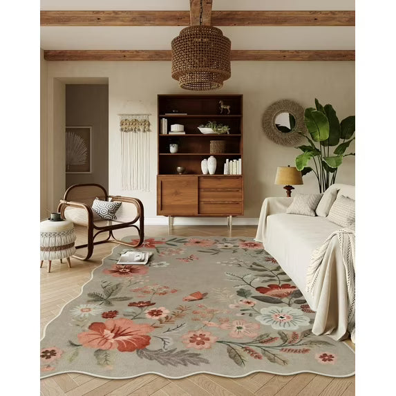 Moynesa Floral Washable Area Rugs, Soft Bedroom Large Rug for Living Room Ultra-Thin Non Slip Dining Room Rug, Stain Resistant Boho Rugs Easy Clean Throw Carpet for Office