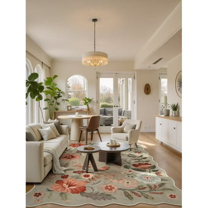 Moynesa Floral Washable Area Rugs, Soft Bedroom Large Rug for Living Room Ultra-Thin Non Slip Dining Room Rug, Stain Resistant Boho Rugs Easy Clean Throw Carpet for Office