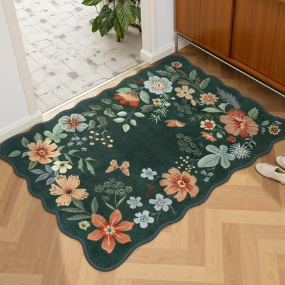 Moynesa Floral Washable Area Rugs, Soft Bedroom Large Rug for Living Room Ultra-Thin Non Slip Dining Room Rug, Stain Resistant Boho Rugs Easy Clean Throw Carpet for Office