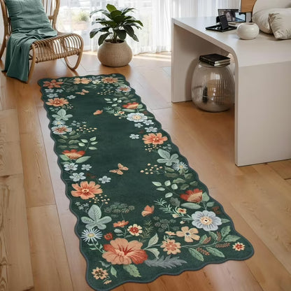 Moynesa Floral Washable Area Rugs, Soft Bedroom Large Rug for Living Room Ultra-Thin Non Slip Dining Room Rug, Stain Resistant Boho Rugs Easy Clean Throw Carpet for Office