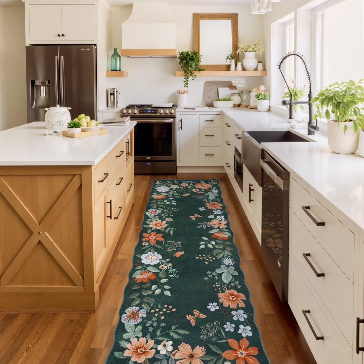 Moynesa Floral Washable Area Rugs, Soft Bedroom Large Rug for Living Room Ultra-Thin Non Slip Dining Room Rug, Stain Resistant Boho Rugs Easy Clean Throw Carpet for Office