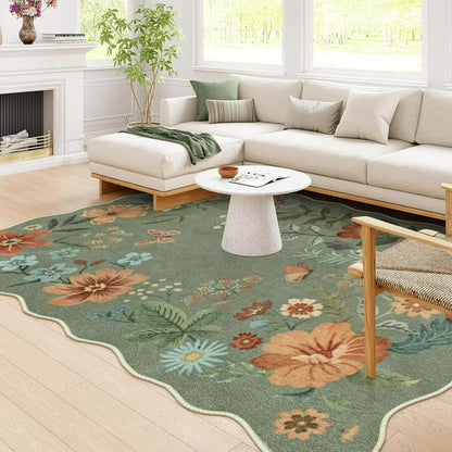 Moynesa Floral Washable Area Rugs, Soft Bedroom Large Rug for Living Room Ultra-Thin Non Slip Dining Room Rug, Stain Resistant Boho Rugs Easy Clean Throw Carpet for Office