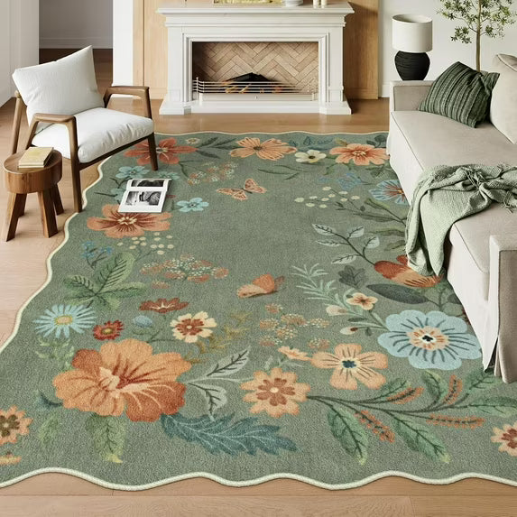 Moynesa Floral Washable Area Rugs, Soft Bedroom Large Rug for Living Room Ultra-Thin Non Slip Dining Room Rug, Stain Resistant Boho Rugs Easy Clean Throw Carpet for Office
