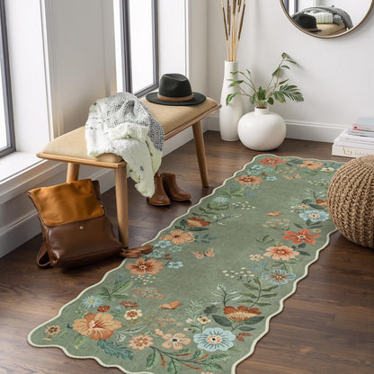 Moynesa Floral Washable Area Rugs, Soft Bedroom Large Rug for Living Room Ultra-Thin Non Slip Dining Room Rug, Stain Resistant Boho Rugs Easy Clean Throw Carpet for Office