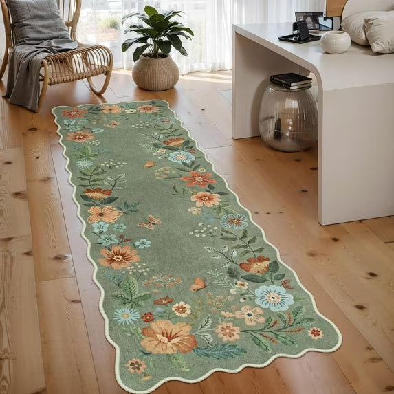 Moynesa Floral Washable Area Rugs, Soft Bedroom Large Rug for Living Room Ultra-Thin Non Slip Dining Room Rug, Stain Resistant Boho Rugs Easy Clean Throw Carpet for Office