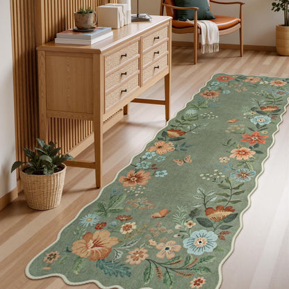 Moynesa Floral Washable Area Rugs, Soft Bedroom Large Rug for Living Room Ultra-Thin Non Slip Dining Room Rug, Stain Resistant Boho Rugs Easy Clean Throw Carpet for Office