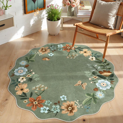 Moynesa Floral Washable Area Rugs, Soft Bedroom Large Rug for Living Room Ultra-Thin Non Slip Dining Room Rug, Stain Resistant Boho Rugs Easy Clean Throw Carpet for Office