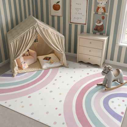 Wonnitar Rainbow Kids Rug - Colorful Circular Play Mat for Nursery & Playroom, Machine Washable Non-Slip Soft Carpet for Classroom, Teepee, Castle