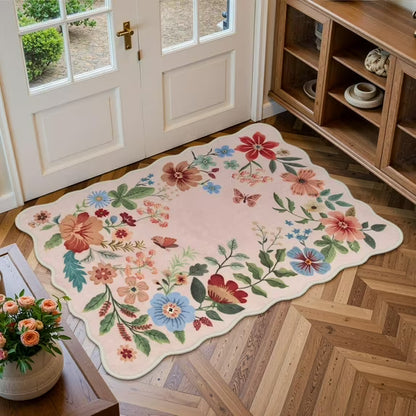 Moynesa Floral Washable Area Rugs, Soft Bedroom Large Rug for Living Room Ultra-Thin Non Slip Dining Room Rug, Stain Resistant Boho Rugs Easy Clean Throw Carpet for Office