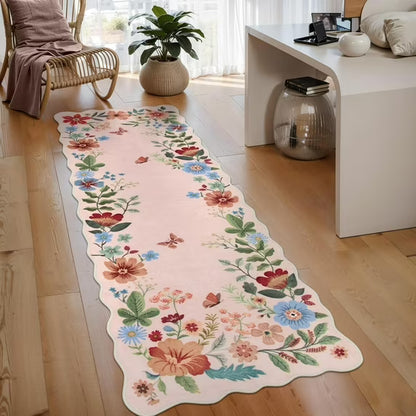Moynesa Floral Washable Area Rugs, Soft Bedroom Large Rug for Living Room Ultra-Thin Non Slip Dining Room Rug, Stain Resistant Boho Rugs Easy Clean Throw Carpet for Office