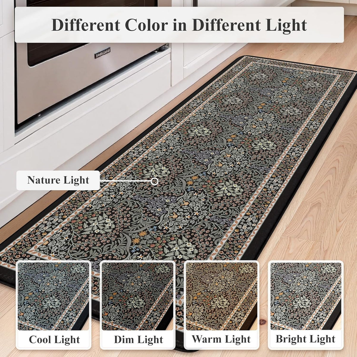 Wonnitar Floral Kitchen Rug Set of 2, Anti Fatigue Cushioned Mat for Kitchen, Non Slip Waterproof Indoor Botanical Kitchen Mat for Sink, Laundry, Hallway